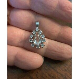Vtg Pendant 925 Sterling Silver Necklace Clear Stones 3/4" 2g Signed